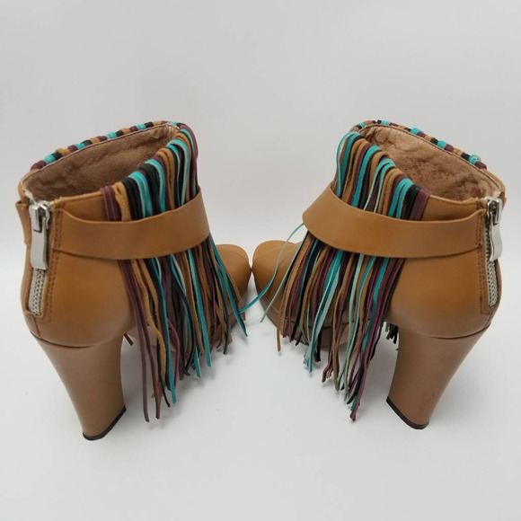 Charm City Sole Womens Fringe Platform Heel Ankle Booties Peep Toe Size 8 - Picture 9 of 12